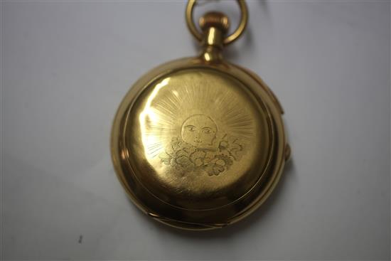 A Victorian 18ct gold repeating chronograph keyless hunter pocket watch,